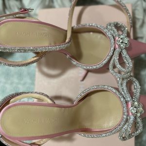 Pink Silk Satin Double bow high heels